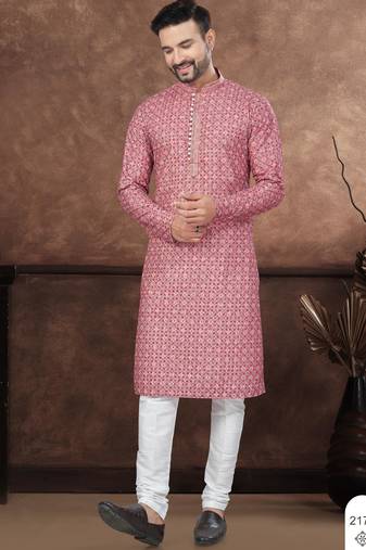 Maroon & multicolor digital printed full embroidery chikankari thread work kurta pajama set
