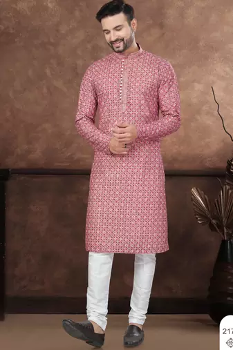 Maroon & multicolor digital printed full embroidery chikankari thread work kurta pajama set