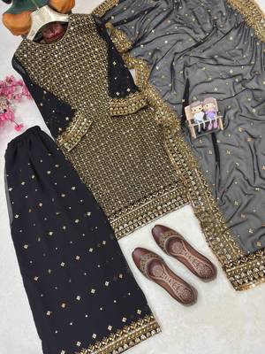 Black georgette embroidered palazzo set 4