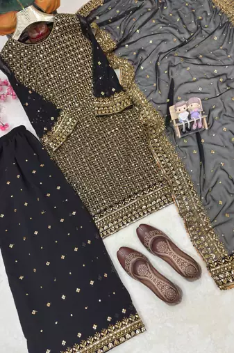 Black georgette embroidered palazzo set
