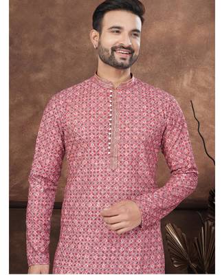 Maroon & multicolor digital printed full embroidery chikankari thread work kurta pajama set 2