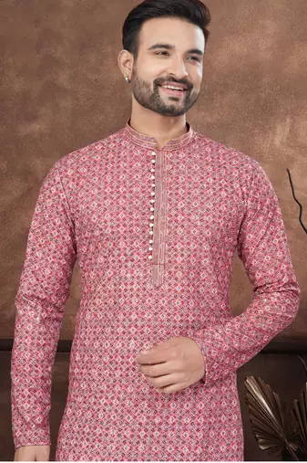 Maroon & multicolor digital printed full embroidery chikankari thread work kurta pajama set