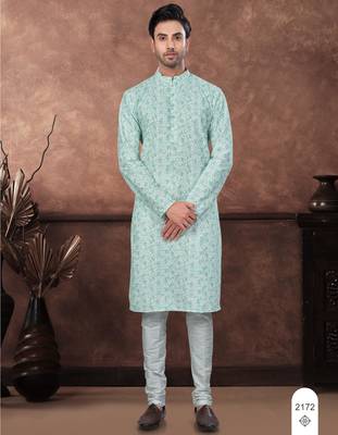 Green & multicolor digital printed full embroidery chikankari thread work kurta pajama set 1