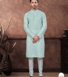 Green & multicolor digital printed full embroidery chikankari thread work kurta pajama set
