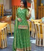 Green silk blend embroidered palazzo set
