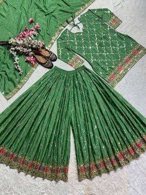 Green silk blend embroidered palazzo set 4
