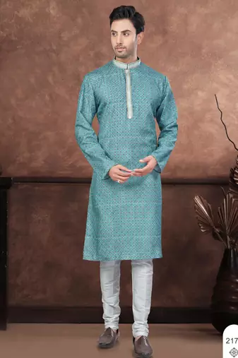 Firozi digital printed jackard thread work kurta pajama set
