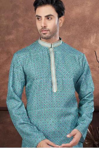 Firozi digital printed jackard thread work kurta pajama set