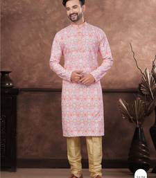 Pink & multicolor digital printed full embroidery chikankari thread work kurta pajama set