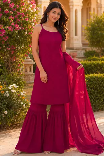 Maroon georgette embroidered