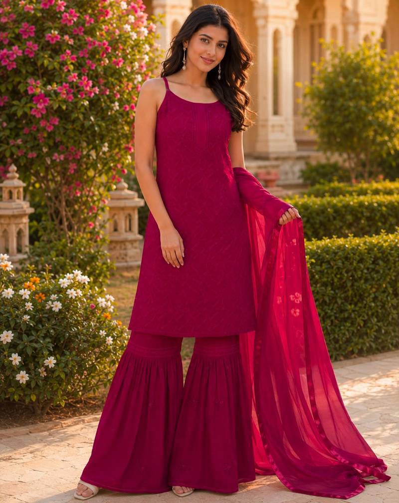 Maroon georgette embroidered