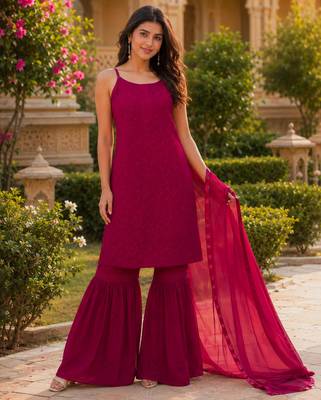 Maroon georgette embroidered 2