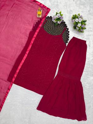 Maroon georgette embroidered 3