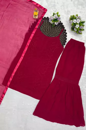 Maroon georgette embroidered