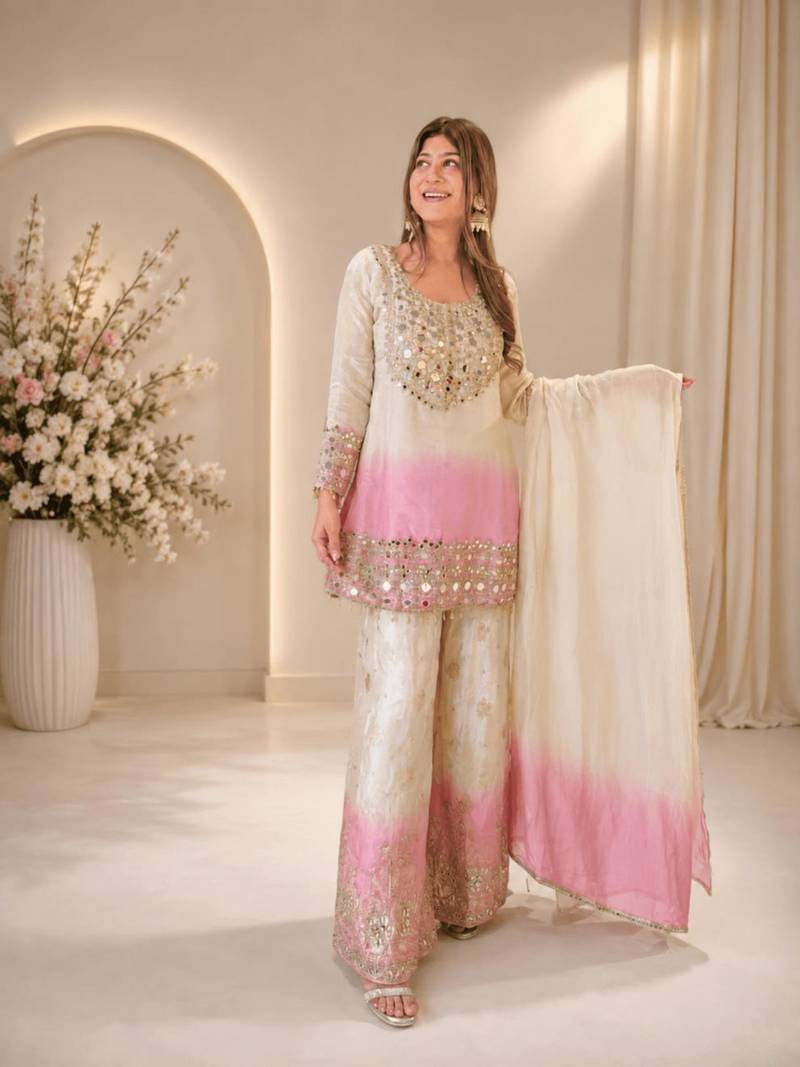 Multicolor georgette embroidered palazzo set