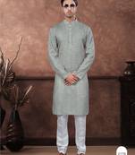 Green digital printed jackard thread work kurta pajama set
