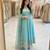 Blue silk blend embroidered flared gown set