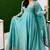 Blue silk blend embroidered flared gown set