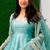 Blue silk blend embroidered flared gown set