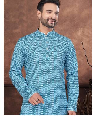 Blue digital printed jackard thread work kurta pajama set 2