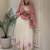 White faux georgette embroidered flared gown set