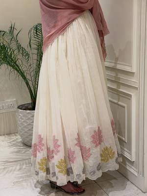 White faux georgette embroidered flared gown set 2