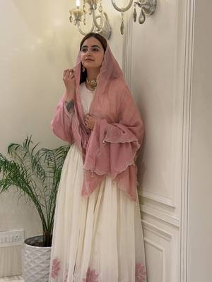 White faux georgette embroidered flared gown set 3