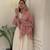 White faux georgette embroidered flared gown set