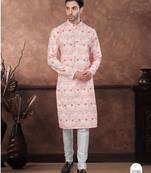 Orenge digital printed full embroidery chikankari thread work kurta pajama set
