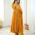 Dark-yellow faux georgette embroidered flared gown set