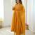 Dark-yellow faux georgette embroidered flared gown set
