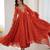 Orange faux georgette embroidered flared gown set