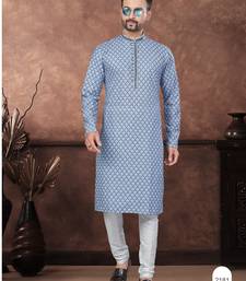 Blue digital printed full embroidery chikankari thread work kurta pajama set