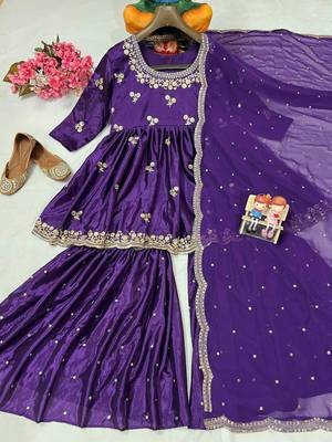 Purple silk blend embroidered sharara set 3