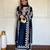 Navy-blue silk blend embroidered kurta set