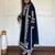 Navy-blue silk blend embroidered kurta set