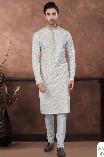 Off white digital printed full embroidery chikankari thread work kurta pajama set