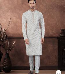Off white digital printed full embroidery chikankari thread work kurta pajama set