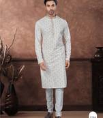 Off white digital printed full embroidery chikankari thread work kurta pajama set