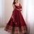 Wine silk blend embroidered flared gown set