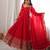 Red silk blend embroidered flared gown set