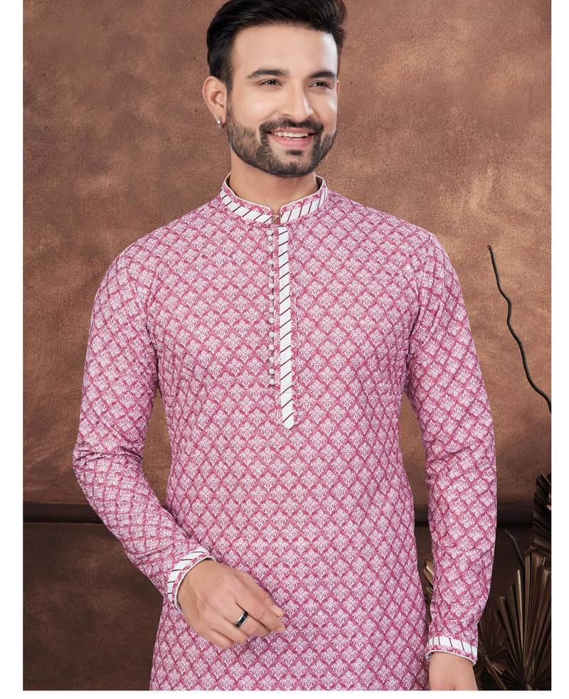 Maroon digital printed full embroidery chikankari thread work kurta pajama set