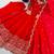 Red silk blend embroidered flared gown set