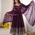 Purple silk blend embroidered flared gown set
