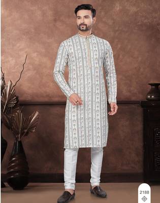Multicolour digital printed full embroidery chikankari thread work kurta pajama set 1