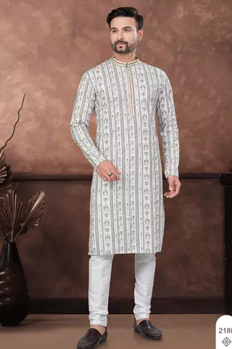 Multicolour digital printed full embroidery chikankari thread work kurta pajama set