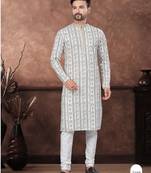 Multicolour digital printed full embroidery chikankari thread work kurta pajama set