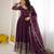 Purple silk blend embroidered flared gown set