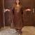 Brown silk blend embroidered kurta set