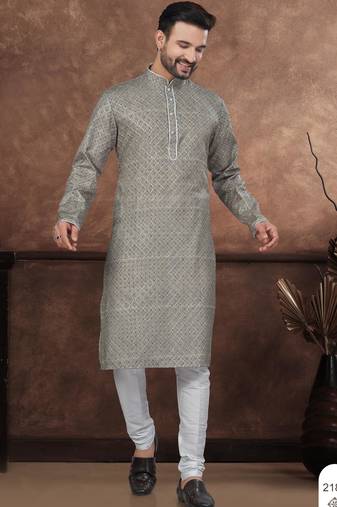 Mehendi colour digital printed full embroidery chikankari thread work kurta pajama set